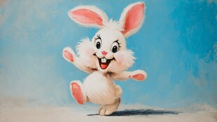 欢快白兔跳跃瞬间