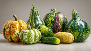 多彩奇异南瓜与蔬果组合