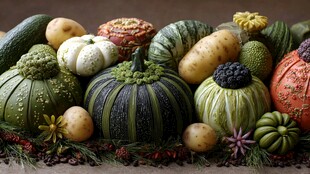 多彩南瓜与蔬菜的视觉盛宴