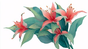 粉色百合花插画