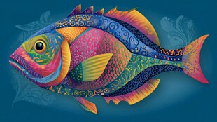 多彩花纹鱼的奇幻艺术绘