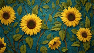 蓝色背景上的立体向日葵