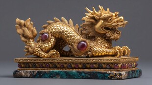 金镶宝石卧姿金龙摆件