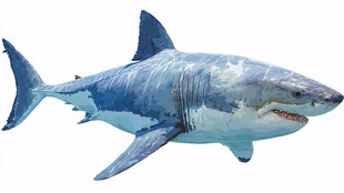 蓝色凶猛大白鲨插画