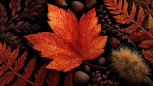 秋意浓 枫叶与林间秋果