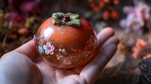 手捧精美彩绘柿子摆件