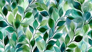 清新绿叶水彩无缝图案