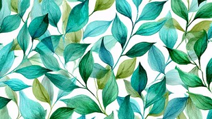 清新绿叶水彩无缝图案