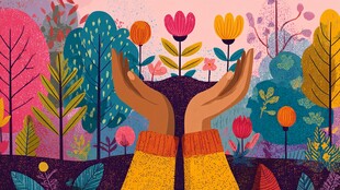 双手呵护多彩花草世界