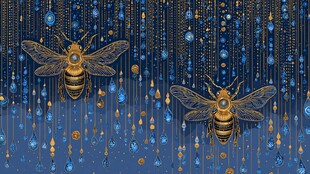 梦幻双蜂与璀璨珠饰图案