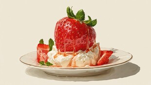 草莓奶油甜点精致摆盘