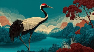 丹顶鹤伫立美丽自然景观