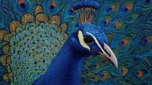 蓝孔雀特写 绚丽羽色之美