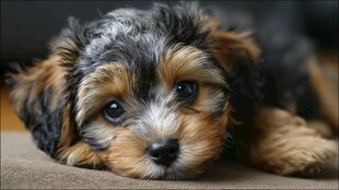 可爱小狗趴卧眼神惹人怜