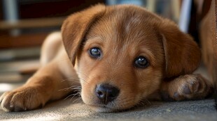 趴着的可爱棕色小狗