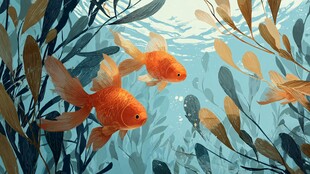 水中畅游的灵动金鱼