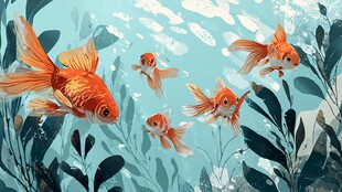 水中金鱼悠游图