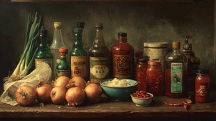 厨房调料与食材静物摆拍