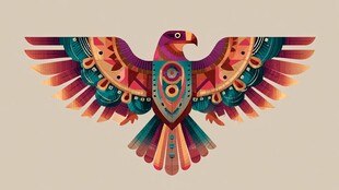 彩色图案装饰的展翅飞鸟