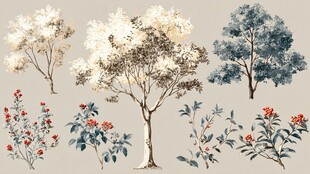 手绘花卉树木植物素材集