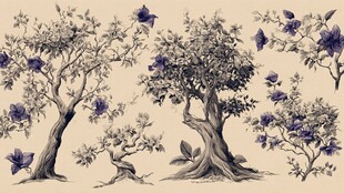 手绘花卉树木图案设计