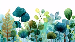清新手绘风植物插画背景