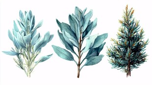 三种清新植物水彩插画