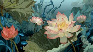 夏日荷塘莲花绽放美景