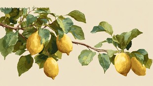 枝头柠檬与绿叶的景致