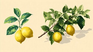 手绘柠檬枝叶插画