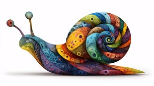 彩色梦幻蜗牛艺术插画