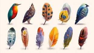 多彩鸟类与羽毛艺术展示