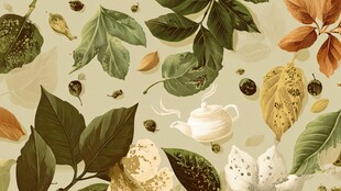 秋季叶与茶具图案背景图