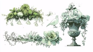 清新绿植花卉装饰元素