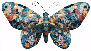 多彩花纹蝴蝶艺术插画