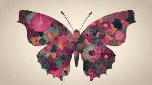 彩色花卉图案蝴蝶艺术画