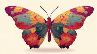 多彩花卉蝴蝶插画艺术