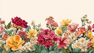 缤纷花卉绽放的美丽图景