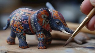 手绘彩色花纹小象工艺品