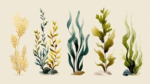 水彩风海洋植物插画展示