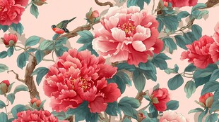 中式牡丹花鸟唯美图案