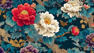 国色牡丹中式花卉图案