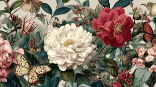 繁花蝶影复古风花卉图