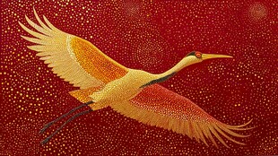 红底金鹤展翅图