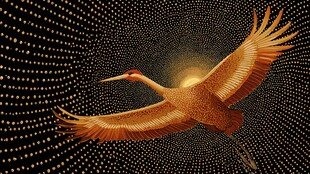 金色仙鹤于星芒中翱翔