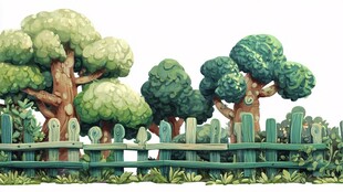 卡通风格的森林围栏景观
