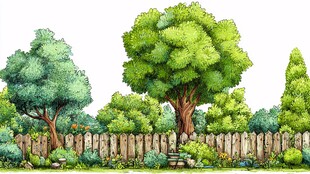 庭院绿树围栏风景如画