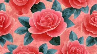 粉色玫瑰水彩花卉图案