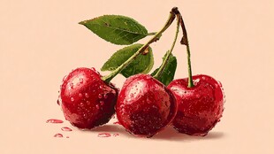 鲜润欲滴的三颗红樱桃