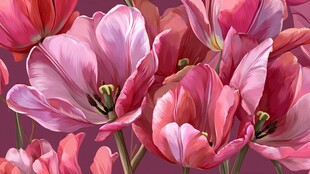 粉色郁金香花卉艺术插画